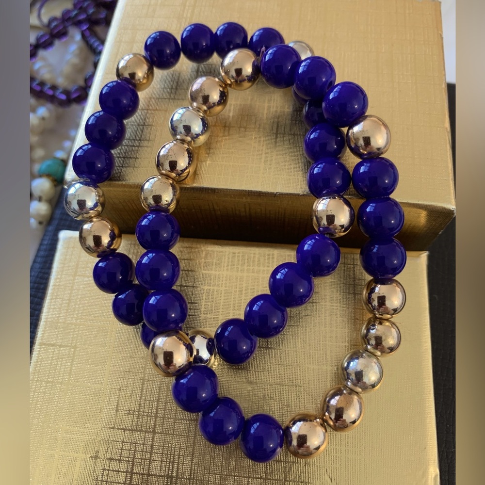 Purple Chez Glass Beads accented with Silver and Gold Natural Hematite  beads